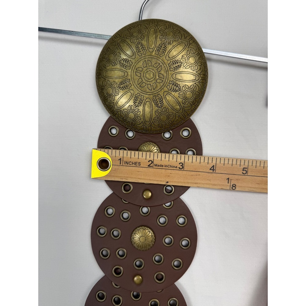 Brown Boho Concho Belt Antiqued Brass Medallion Grommet Western 42" Statement - Picture 5 of 5